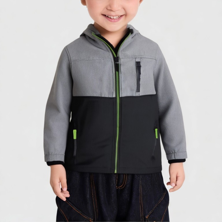 Children's patchwork hooded wool jacket