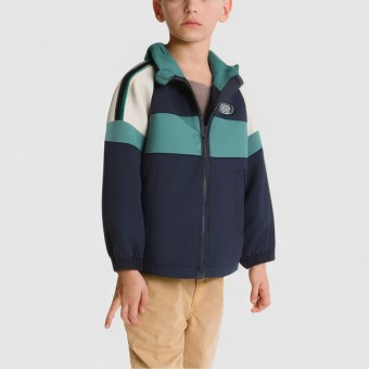 Colorful patchwork hooded wool coat