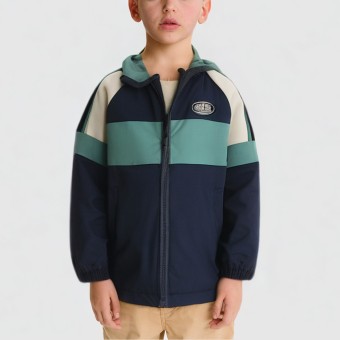 Colorful patchwork hooded wool coat