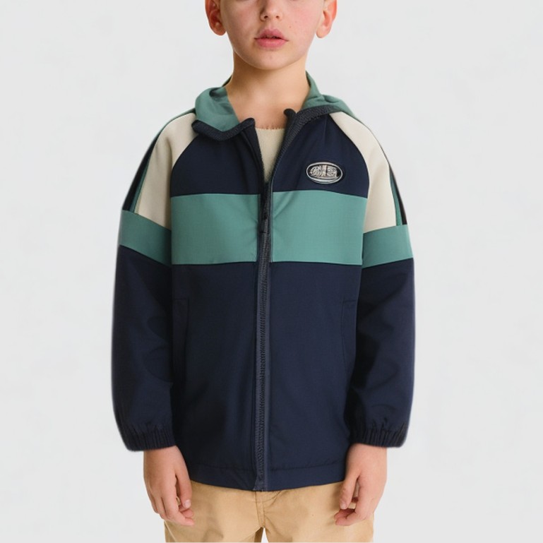 Colorful patchwork hooded wool coat