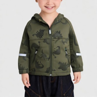 Boys' dinosaur hooded softshell jacket