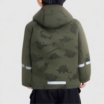 Boys' dinosaur hooded softshell jacket