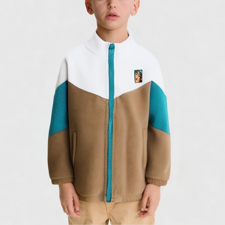 Children's spring colorful block wool jacket