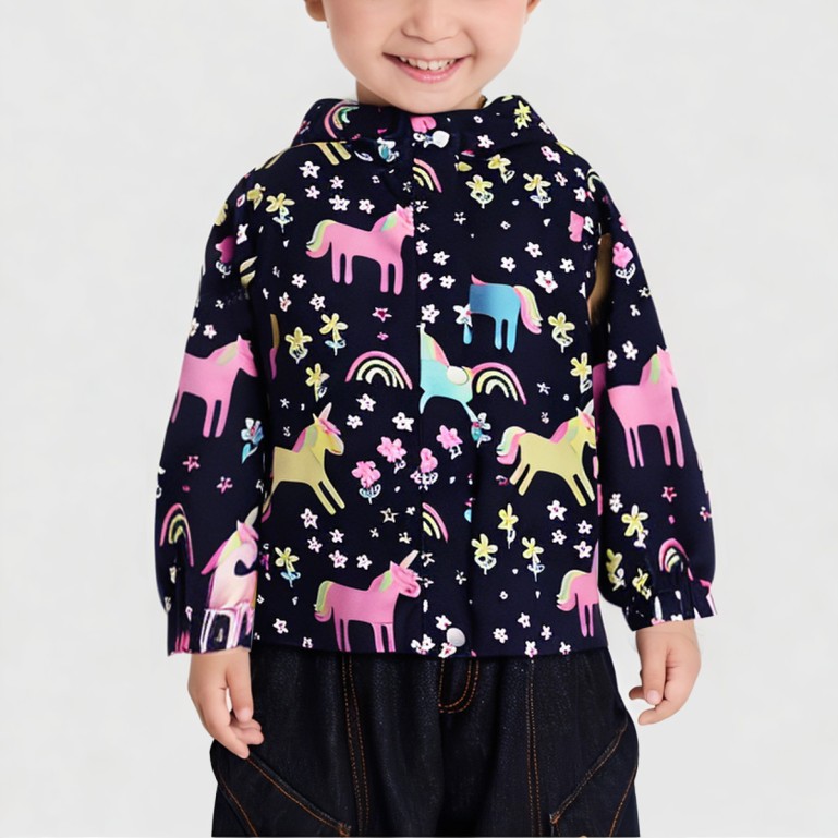 Children's autumn printed hooded waterproof jacket