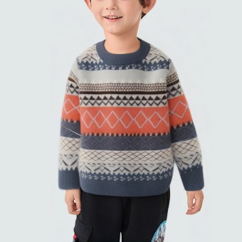 Boys' winter thickened jacquard pullover knitted sweater