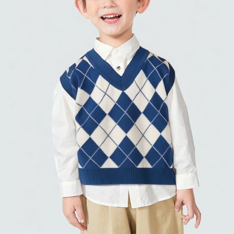 High-quality diamond pattern jacquard V-neck knitted vest