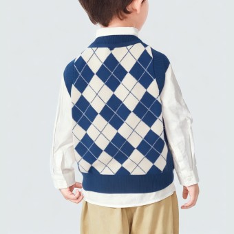 High-quality diamond pattern jacquard V-neck knitted vest