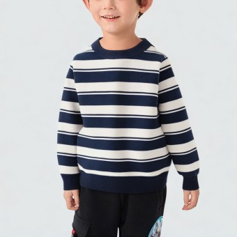 Striped embroidered crew neck knitted sweater for boys