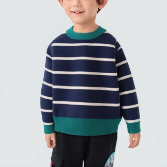 Striped crew neck knitted base layer sweater for boys
