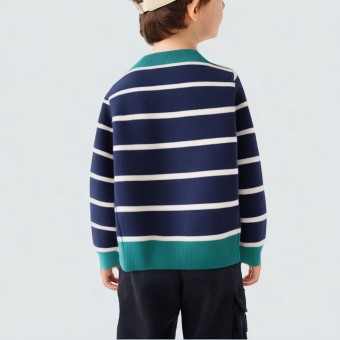 Striped crew neck knitted base layer sweater for boys