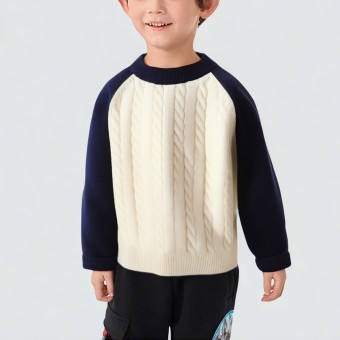Twisted stitch embroidered children's knitted sweater