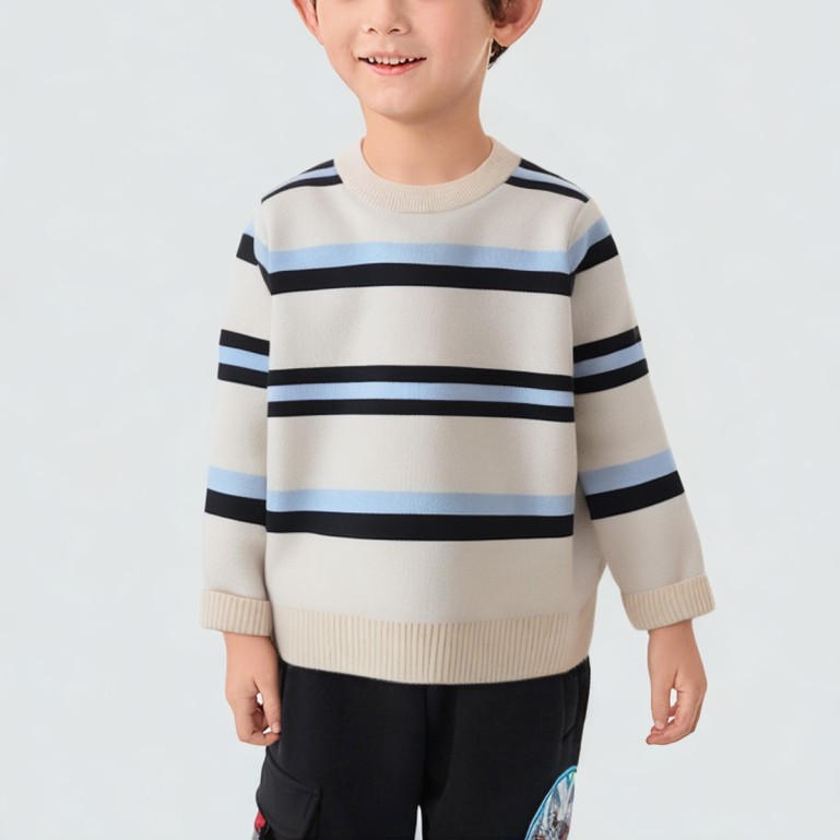 Striped embroidered thick knit sweater