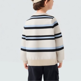 Striped embroidered thick knit sweater