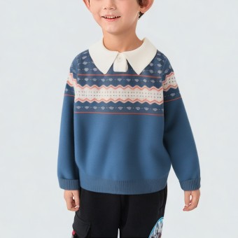 Wavy pattern lapel knitted sweater