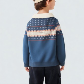 Wavy pattern lapel knitted sweater