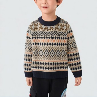 Checked jacquard knit sweater for children