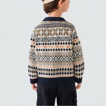 Checked jacquard knit sweater for children