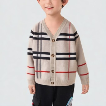 Geometric striped button-up knitted cardigan sweater