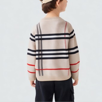 Geometric striped button-up knitted cardigan sweater