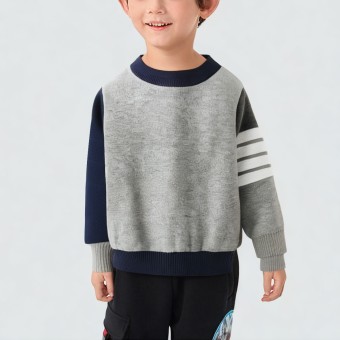 Striped shoulder color-blocked knitted pullover sweater