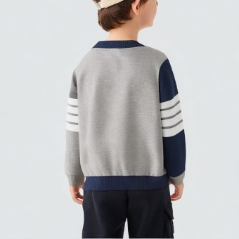 Striped shoulder color-blocked knitted pullover sweater