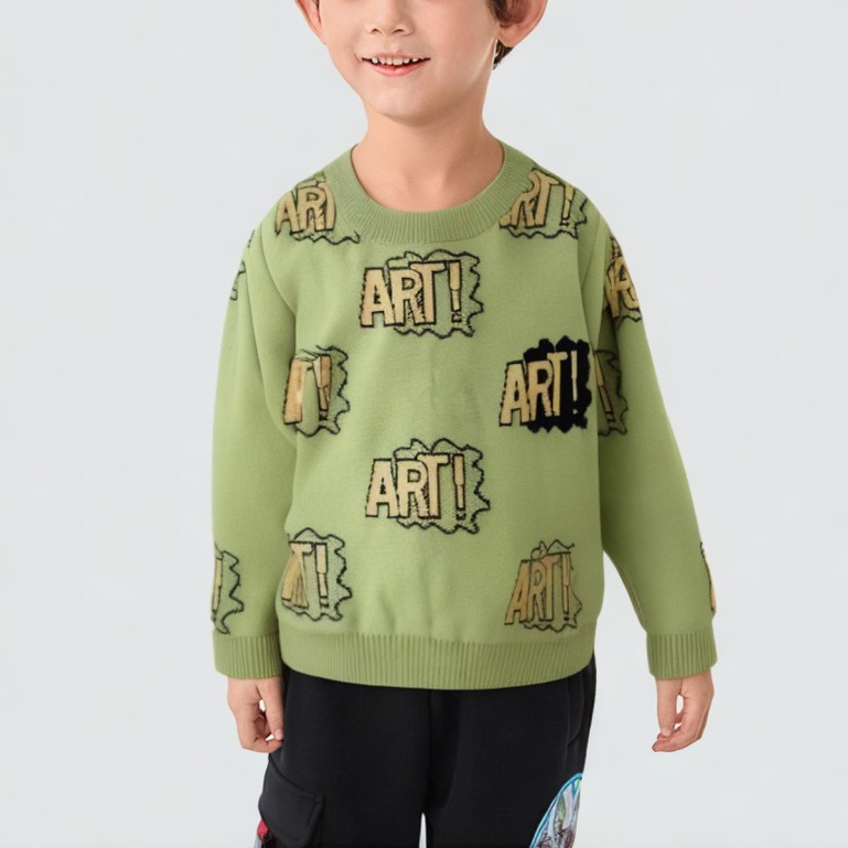 Cartoon-themed fun crewneck knitted sweater