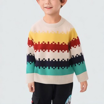 Chunky striped knitted crew neck sweater