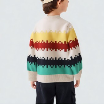 Chunky striped knitted crew neck sweater