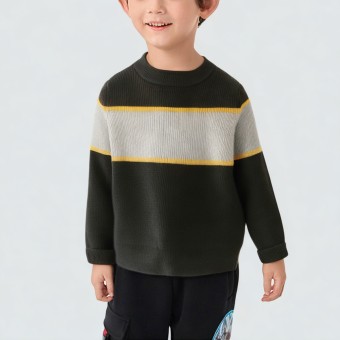 Colorful patchwork plaid crew neck knitted sweater