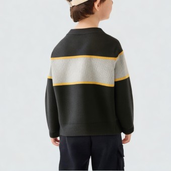 Colorful patchwork plaid crew neck knitted sweater