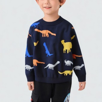 Cartoon dinosaur thick knitted pullover sweater for children