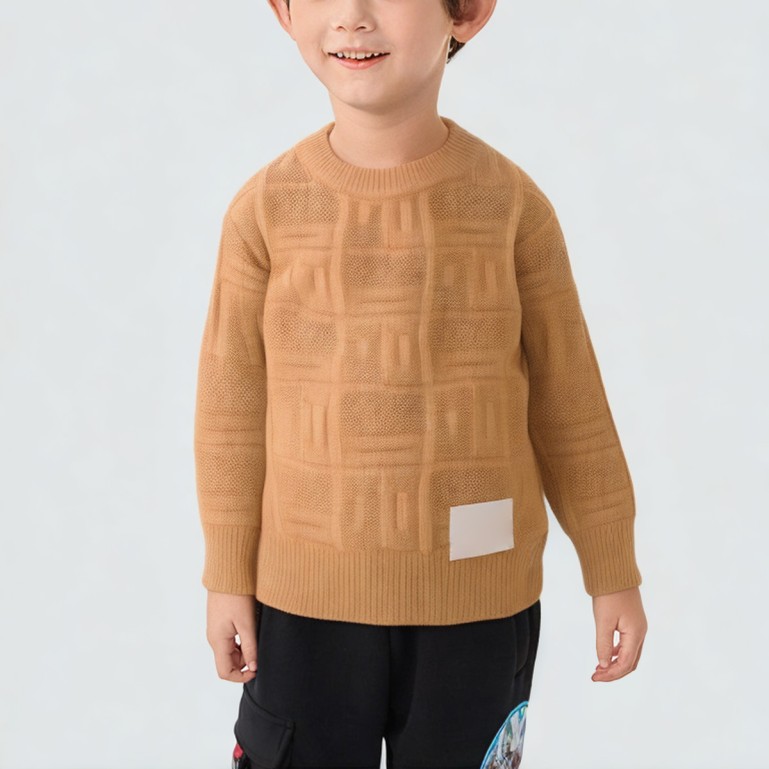Checked pattern cross-stitch boys' knitted sweater