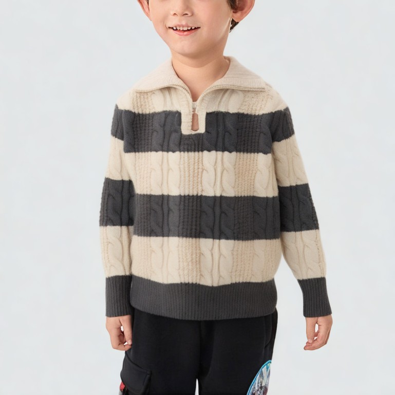 Color-blocked striped collared knit sweater