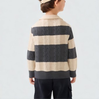 Color-blocked striped collared knit sweater