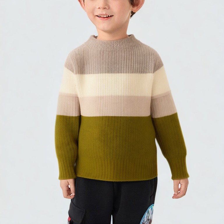 Four-color layered striped knitted sweater