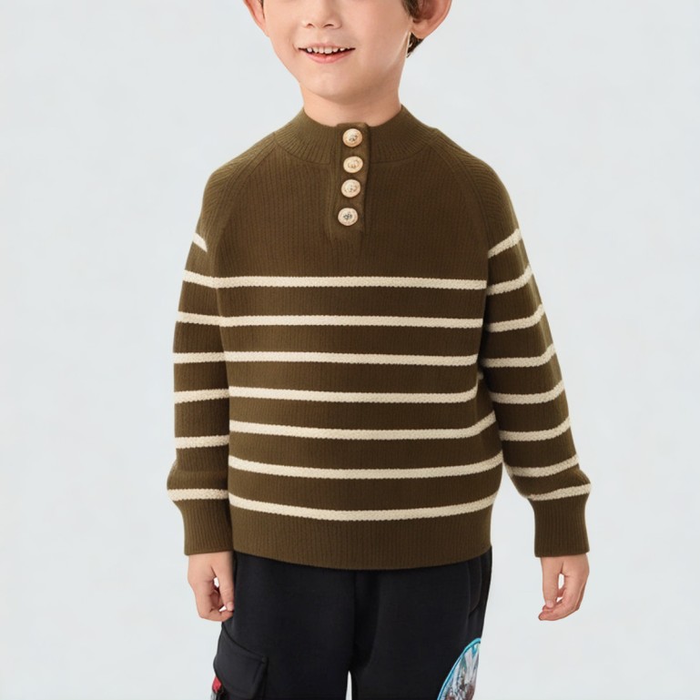 Four-button striped casual knitted sweater
