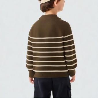 Four-button striped casual knitted sweater