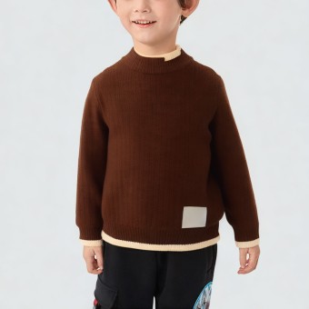 Twill-knit sweater with ribbed cuffs in a solid color