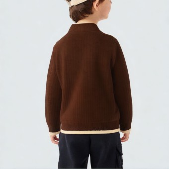 Twill-knit sweater with ribbed cuffs in a solid color