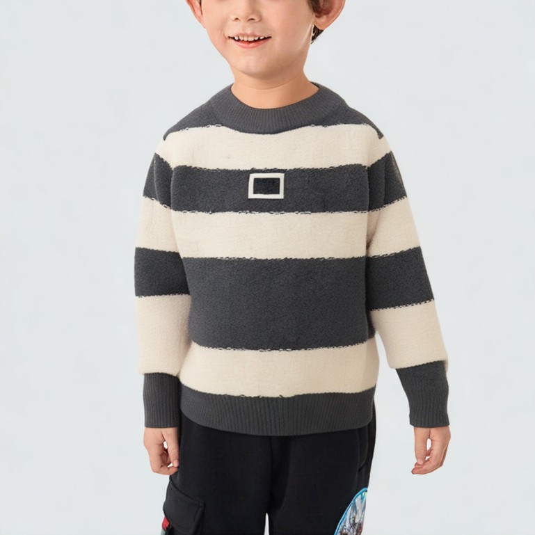Wide-striped crew neck knitted sweater