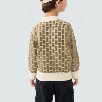 Autumn checkered color-block knitted sweater for boys