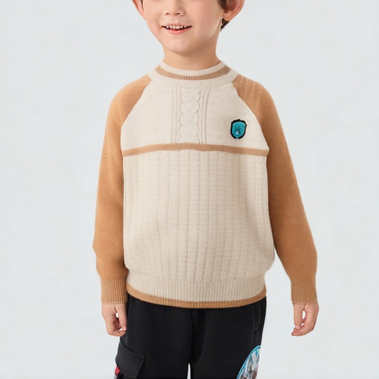 Highly elastic blue sweater with badge and stripes