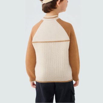 Highly elastic blue sweater with badge and stripes