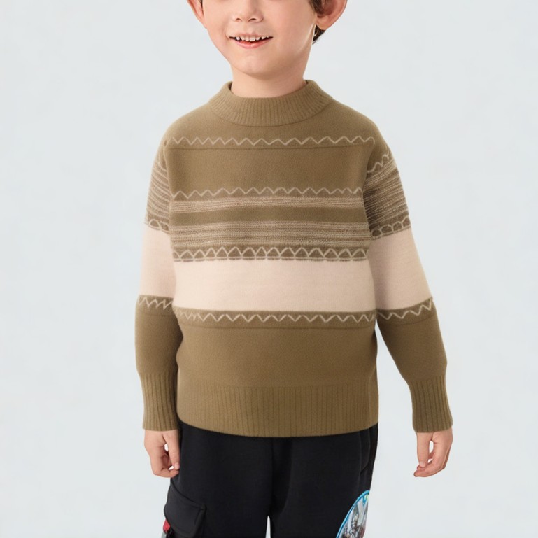 Geometric striped crew neck knitted sweater