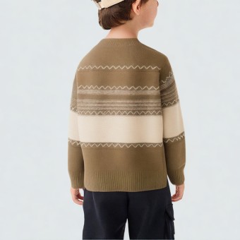 Geometric striped crew neck knitted sweater