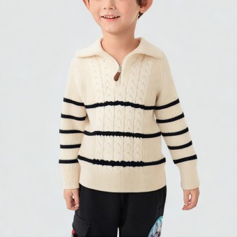 Half-zip turtleneck cable knit sweater