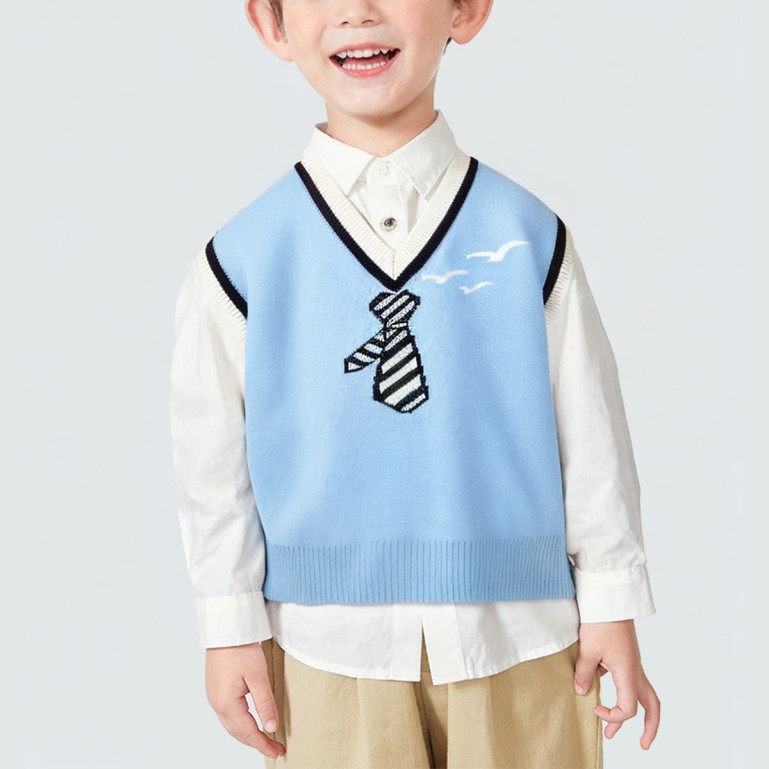 V-neck knitted sweater vest with tie pattern