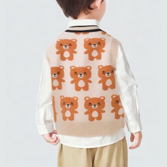 Cartoon bear jacquard V-neck knitted vest cardigan