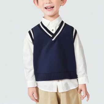 V-neck boys' knitted floral sleeveless sweater/vest
