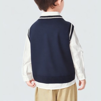 V-neck boys' knitted floral sleeveless sweater/vest